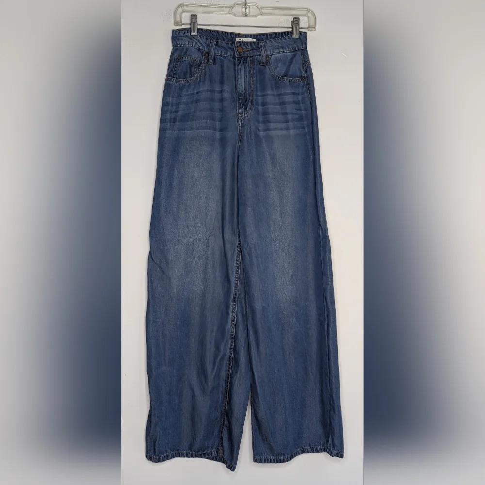 OAT New York Jeans Palazzo Wide Leg Blue Chambray Denim Size 4/27 - Picture 2 of 5